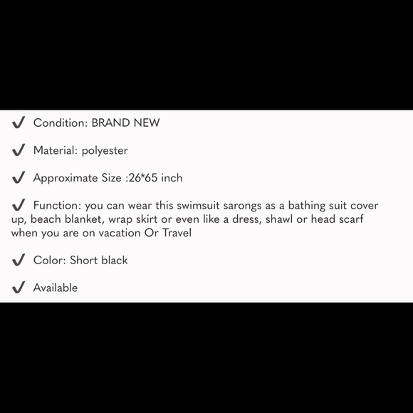 Sarong Cover Ups Short Skirt- Short Black - Picture 7 of 7